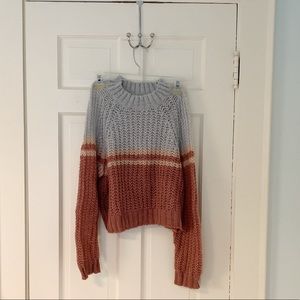 Cropped Color-Block Crew Neck Sweater